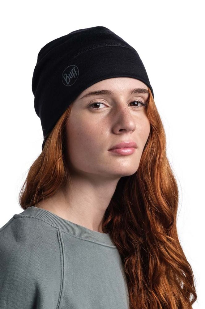 Шапка Buff Merino Lightweight колір чорний з тонкого трикотажу вовна