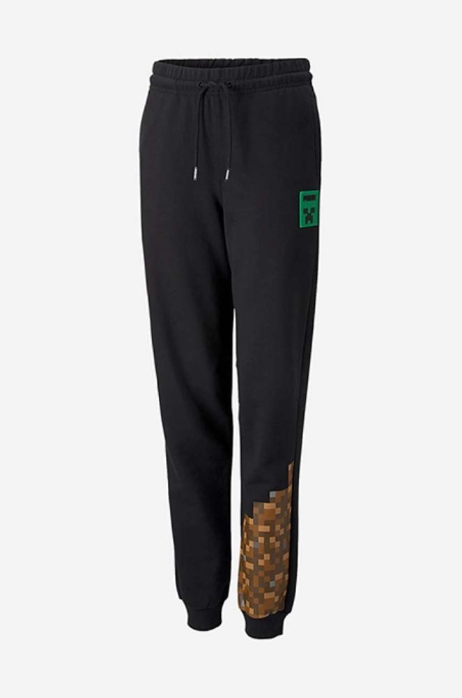 Дитячі бавовняні штани Puma x Minecraft колір чорний з принтом