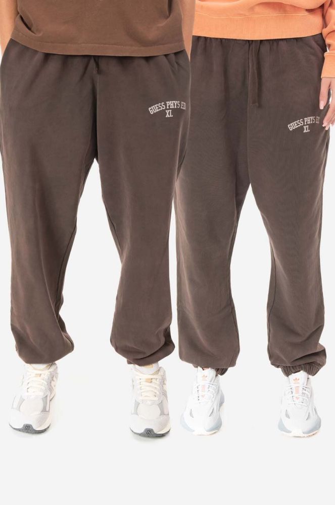 Бавовняні спортивні штани Guess колір коричневий однотонні M2BQ10.KBB40-G1CG