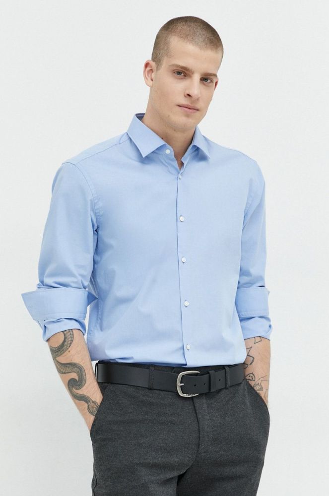 Сорочка HUGO чоловіча колір синій slim класичний комір (2868529)