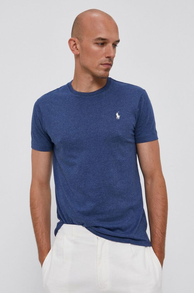 Футболка Polo Ralph Lauren чоловіча гладкий колір блакитний