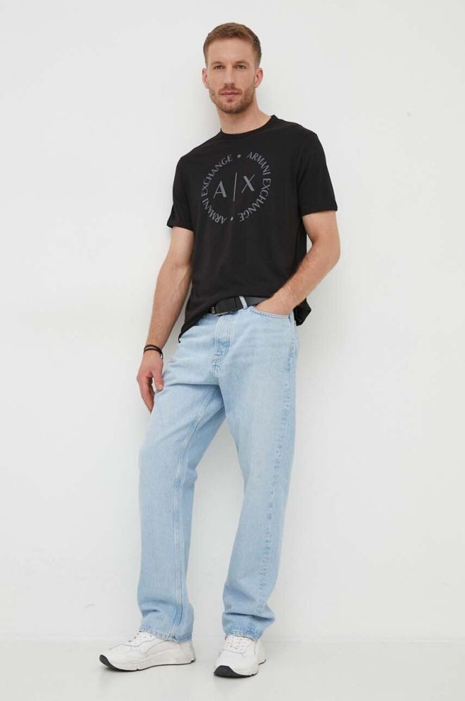 Бавовняна футболка Armani Exchange колір чорний з принтом (3387667)