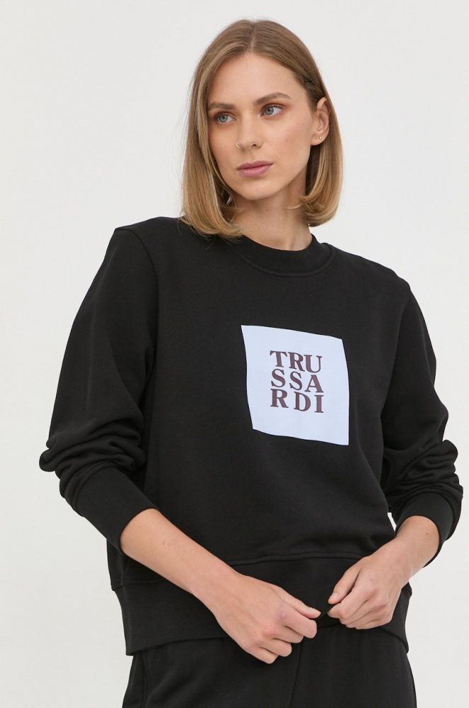 Бавовняна кофта Trussardi жіноча колір чорний з принтом (2503421)