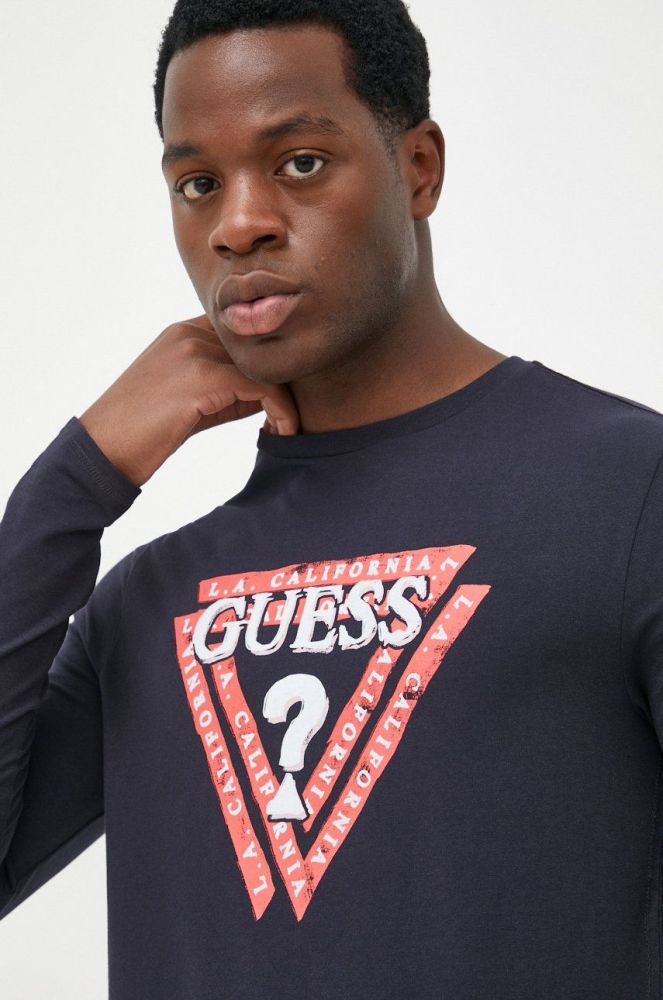 Лонгслів Guess чоловічий колір синій з принтом (2626521)