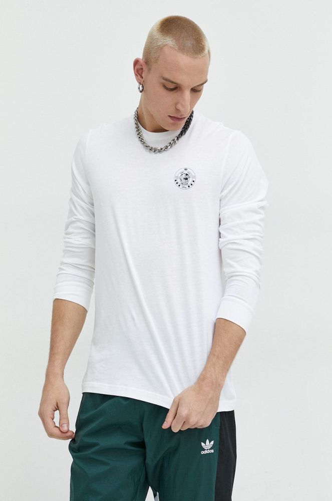 Бавовняний лонгслів adidas Originals x Disney колір білий з принтом