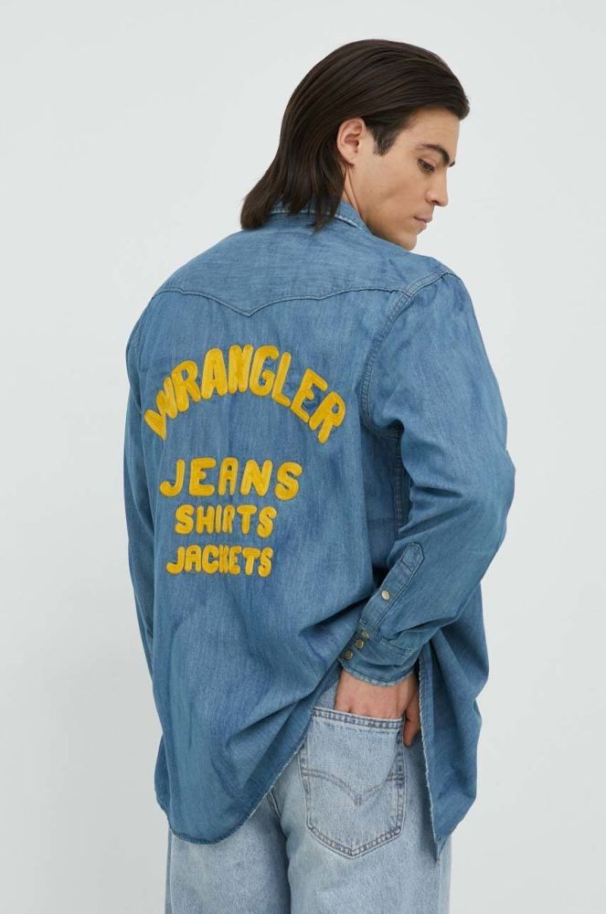 Джинсова сорочка Wrangler X Leon Bridges чоловіча regular класичний комір колір блакитний