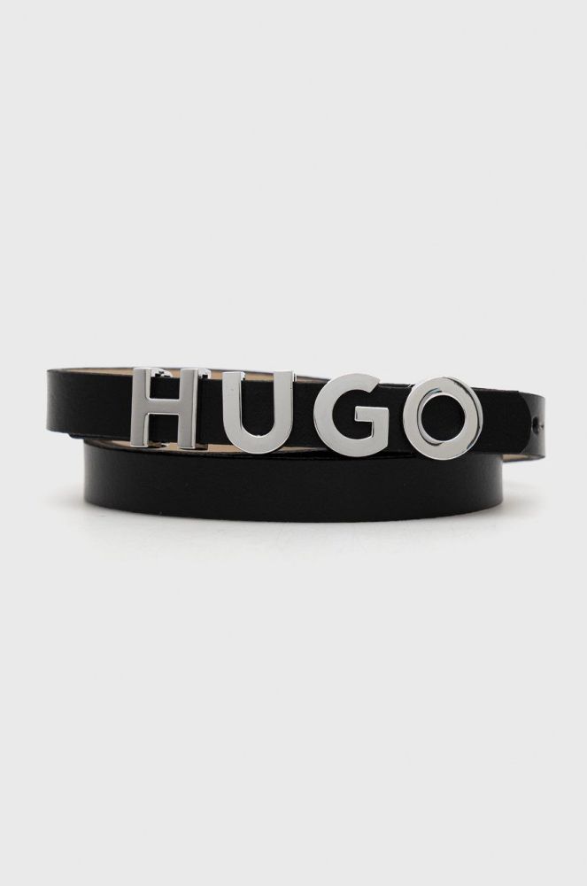 Шкіряний ремінь HUGO жіночий колір чорний (2775450)