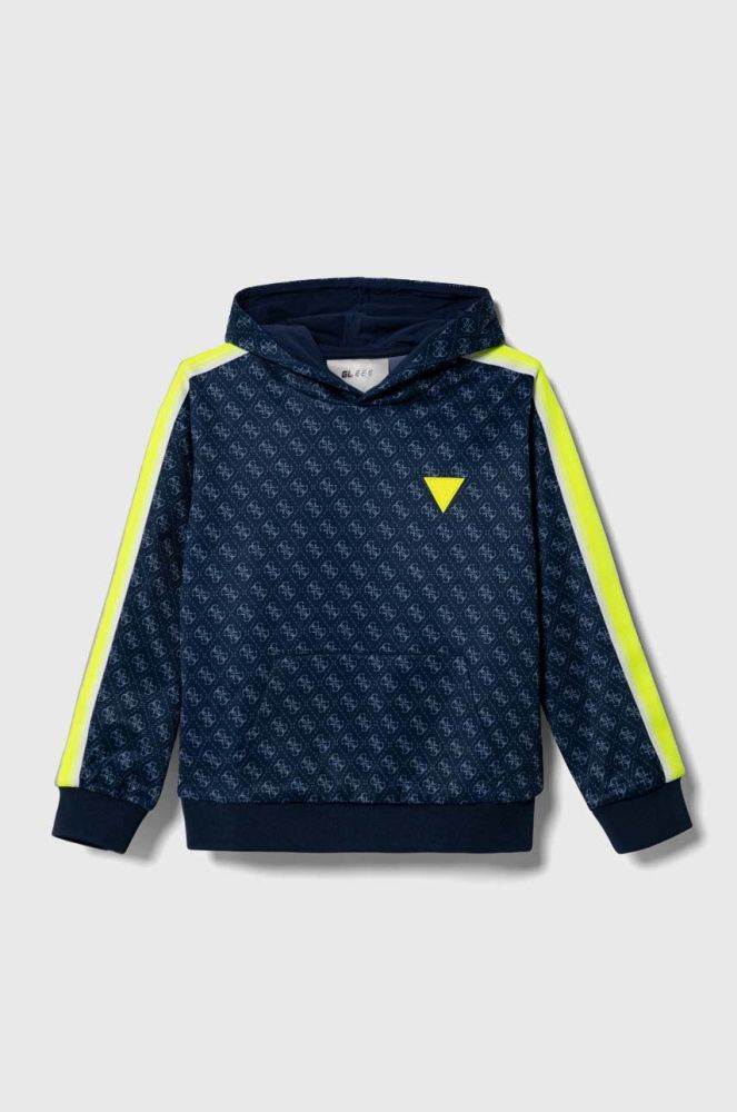 Дитяча кофта Guess колір синій з капюшоном візерунок (3369017)