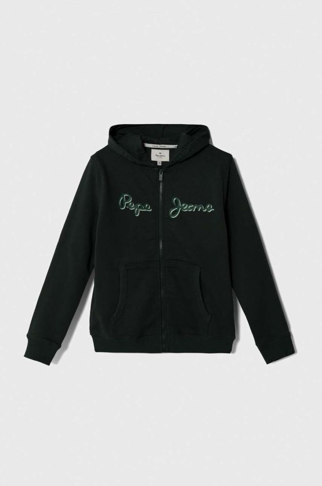 Дитяча бавовняна кофта Pepe Jeans колір зелений з капюшоном з принтом (3488850)