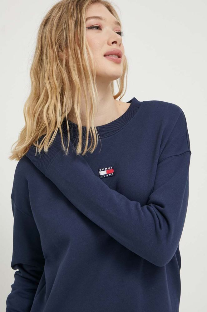 Бавовняна кофта Tommy Jeans жіноча колір синій однотонна