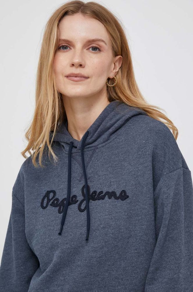 Кофта Pepe Jeans Nanette жіноча колір синій з капюшоном з аплікацією
