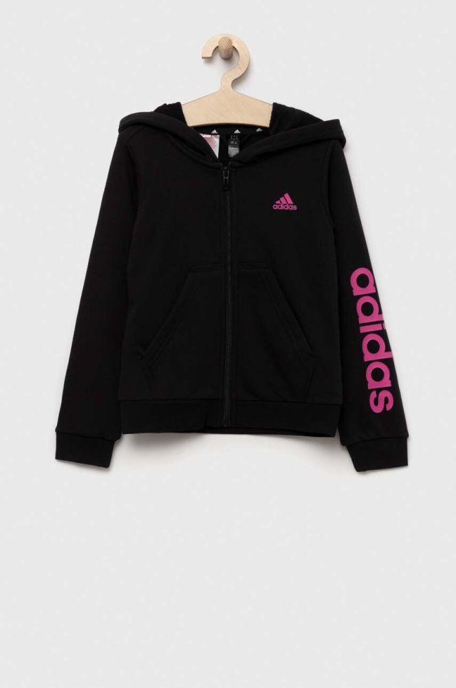 Дитяча кофта adidas колір чорний з капюшоном з принтом (3327535)