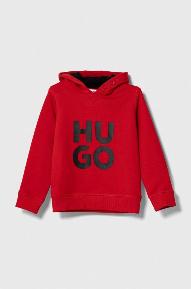 Дитяча кофта HUGO колір бежевий з капюшоном з принтом (3458237)