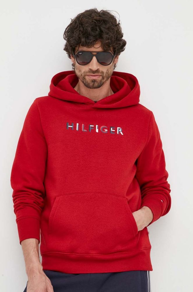 Кофта Tommy Hilfiger чоловіча колір червоний з капюшоном візерунок