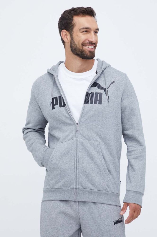 Кофта Puma чоловіча колір сірий з капюшоном з принтом (3453795)