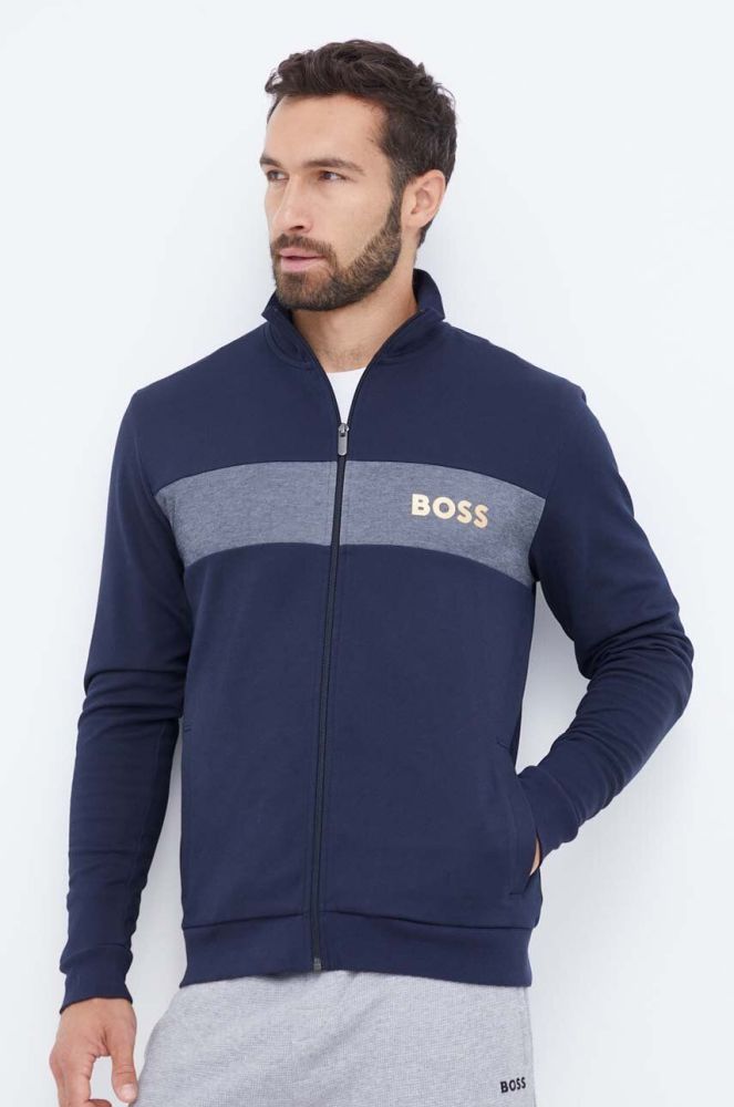 Кофта лаунж BOSS колір синій з принтом