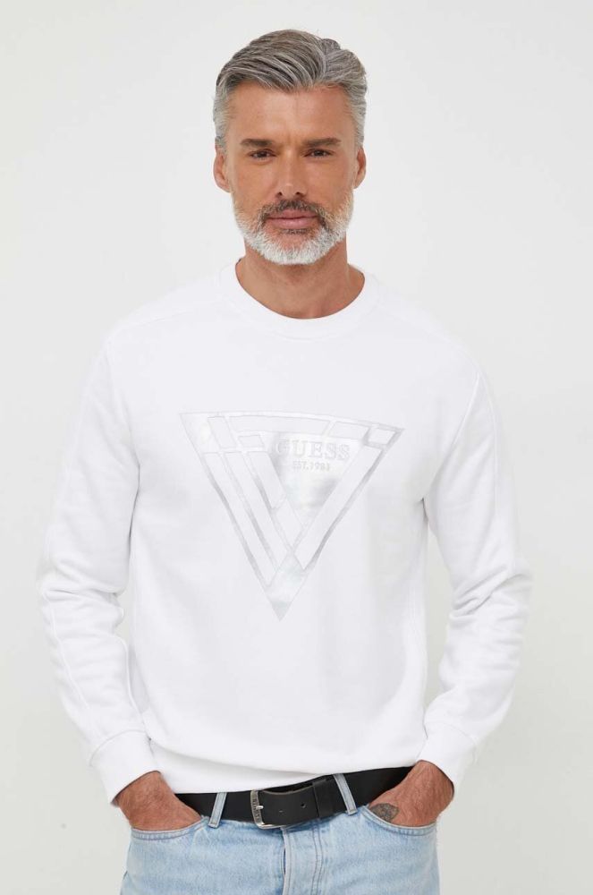 Кофта Guess чоловіча колір білий з принтом