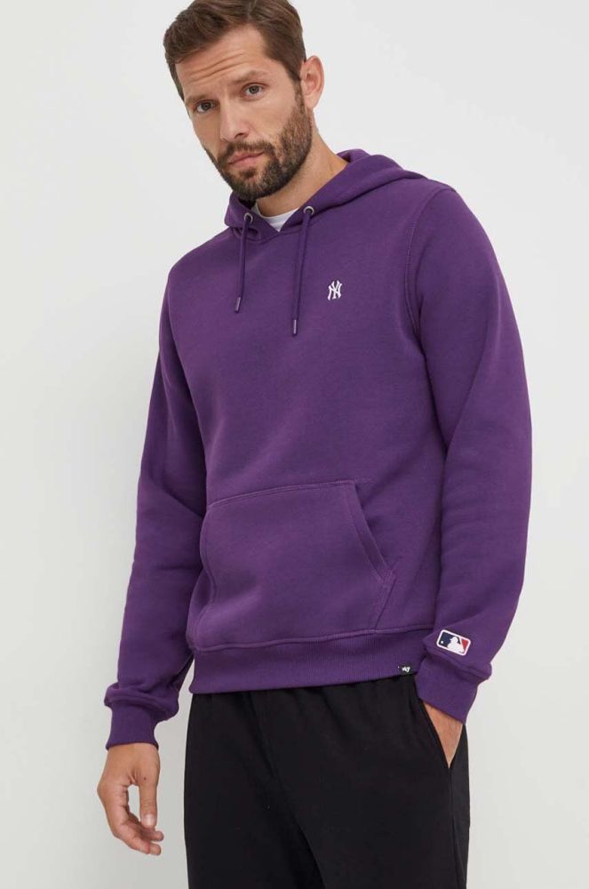 Кофта 47brand MLB New York Yankees чоловіча колір фіолетовий з капюшоном однотонна