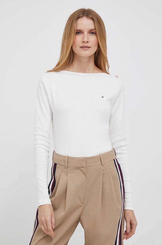 Бавовняний лонгслів Tommy Hilfiger колір білий (3473593)