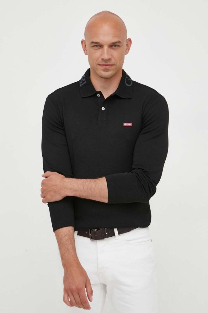 Лонгслів Guess чоловічий колір чорний з аплікацією