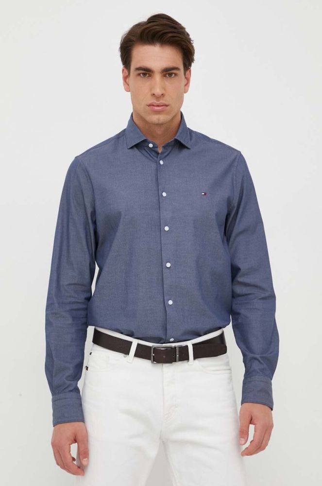 Бавовняна сорочка Tommy Hilfiger чоловіча колір синій regular класичний комір (3324867)