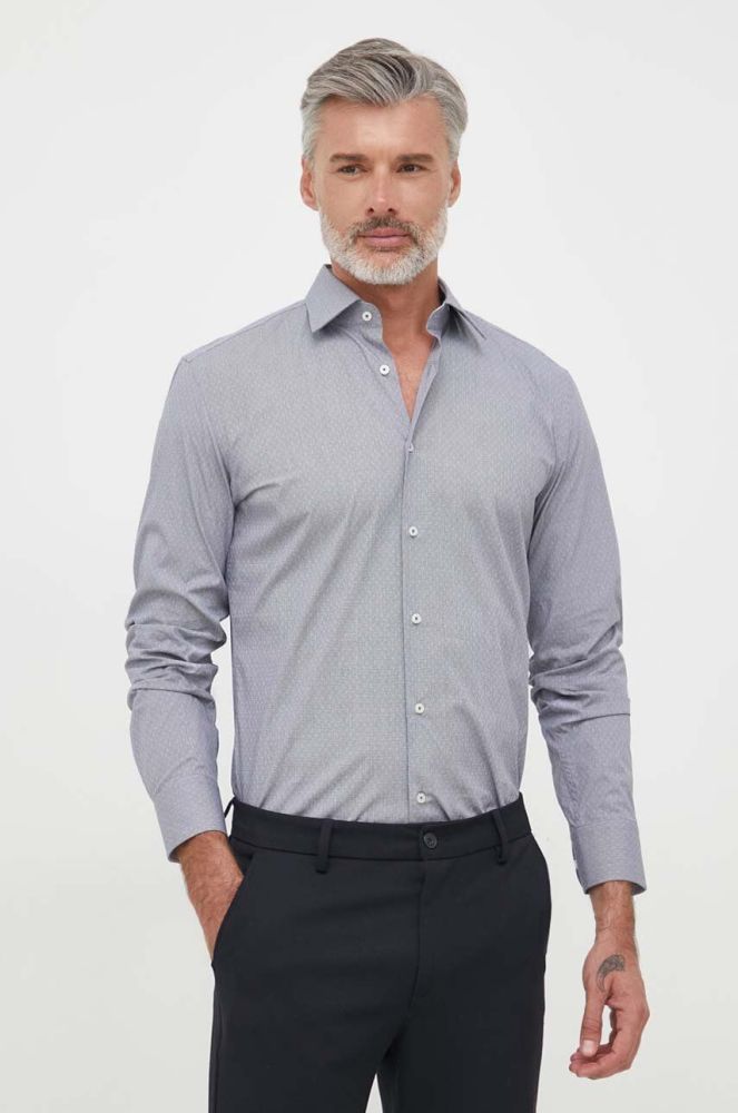 Сорочка BOSS чоловіча колір сірий slim класичний комір
