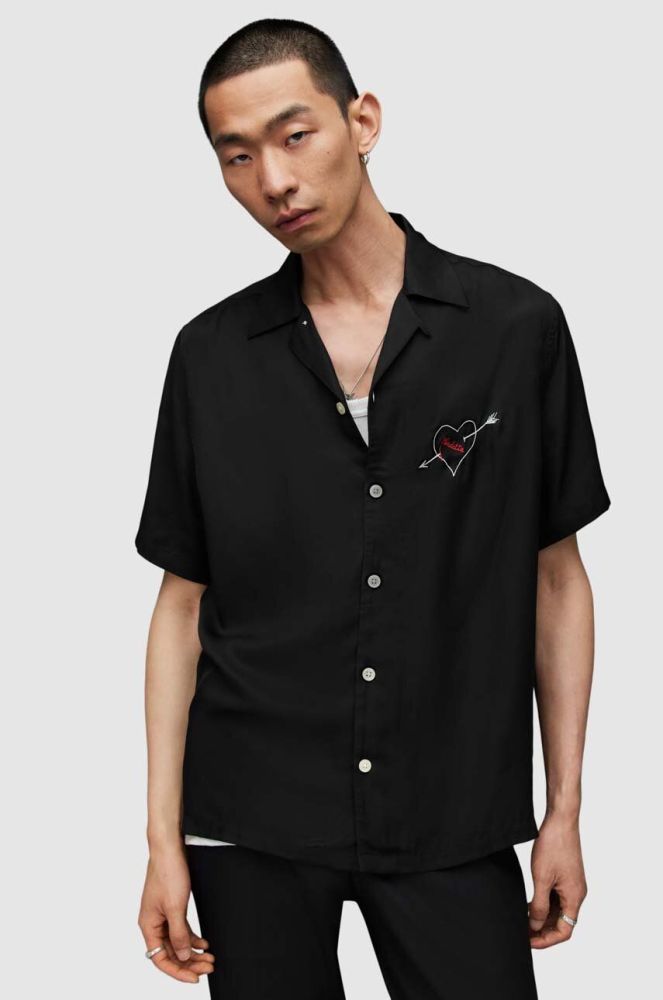 Сорочка AllSaints VENDETTA чоловіча колір чорний regular