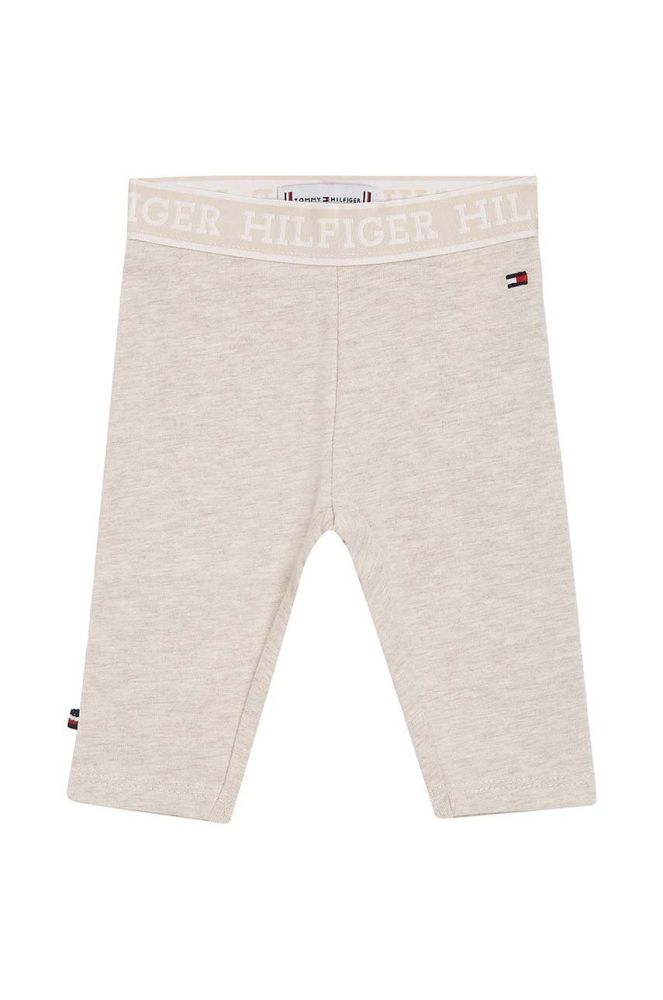 Легінси для немовлят Tommy Hilfiger колір бежевий однотонні