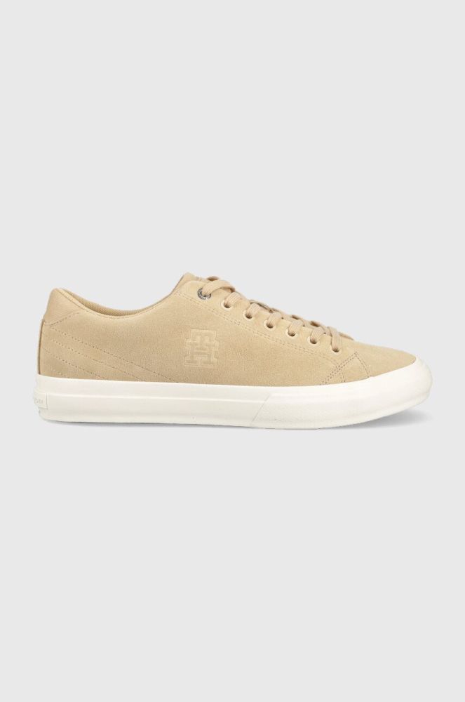 Замшеві кросівки Tommy Hilfiger TH HI VULC STREET LOW колір бежевий FM0FM04590