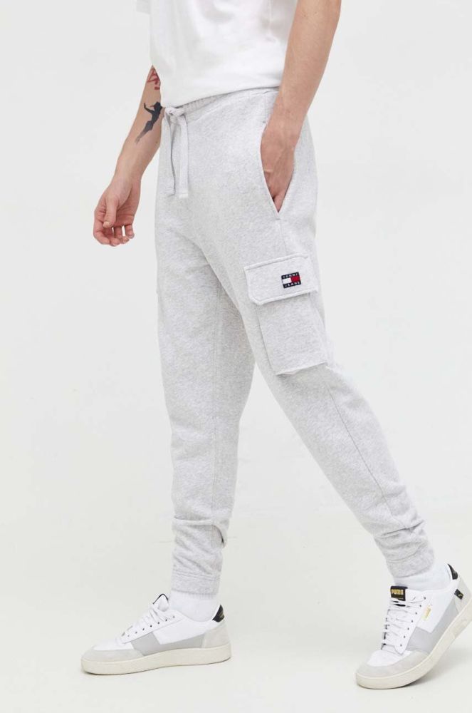 Бавовняні спортивні штани Tommy Jeans колір сірий меланж
