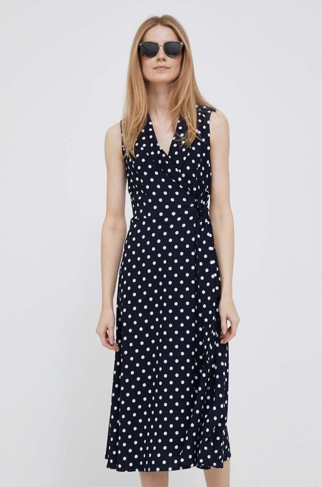 Сукня Dkny колір синій midi розкльошена (3266418)