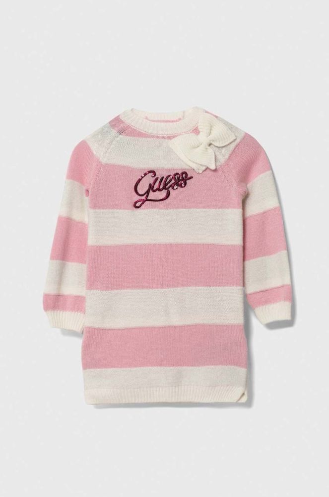 Дитяча сукня з домішкою вовни Guess колір рожевий mini пряма