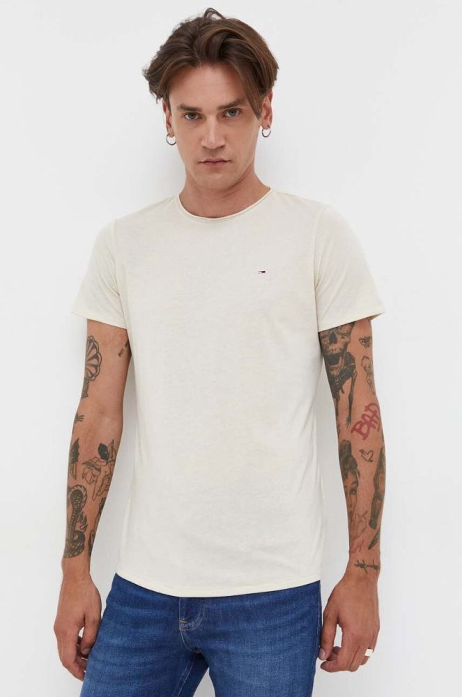 Футболка Tommy Jeans чоловічий колір бежевий меланж (3536826)