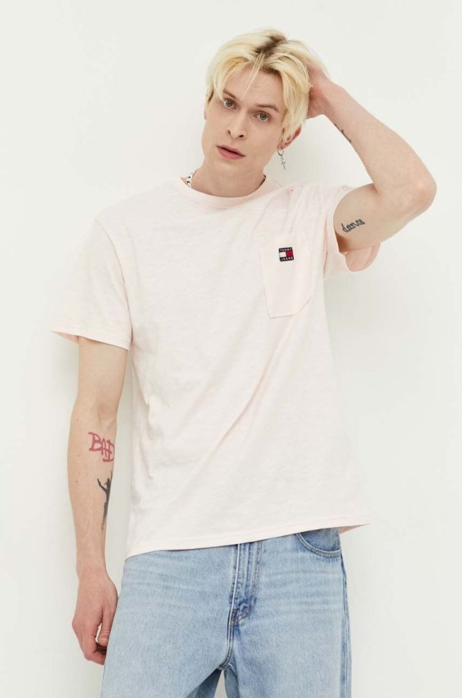 Бавовняна футболка Tommy Jeans колір рожевий однотонний