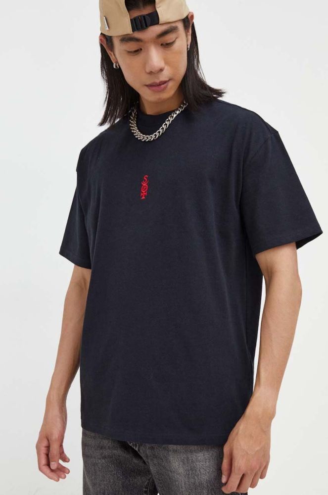 Бавовняна футболка Quiksilver колір чорний з аплікацією