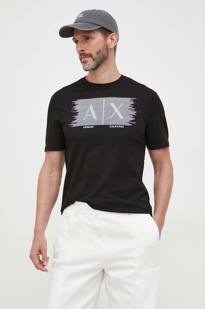 Бавовняна футболка Armani Exchange колір чорний з принтом (3354757)