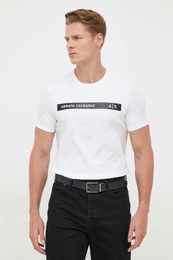 Бавовняна футболка Armani Exchange колір білий з принтом (3352273)