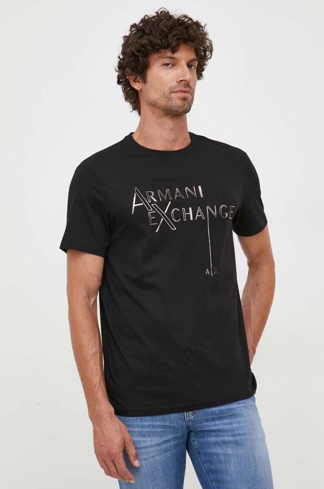 Бавовняна футболка Armani Exchange колір чорний з принтом (3447939)