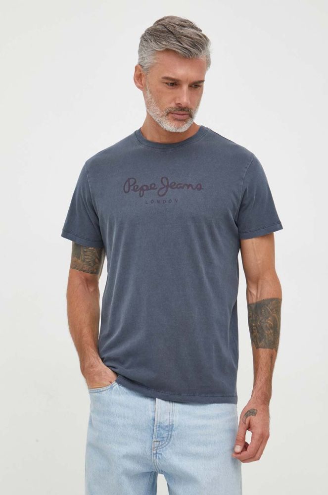 Бавовняна футболка Pepe Jeans Jayden колір синій з принтом