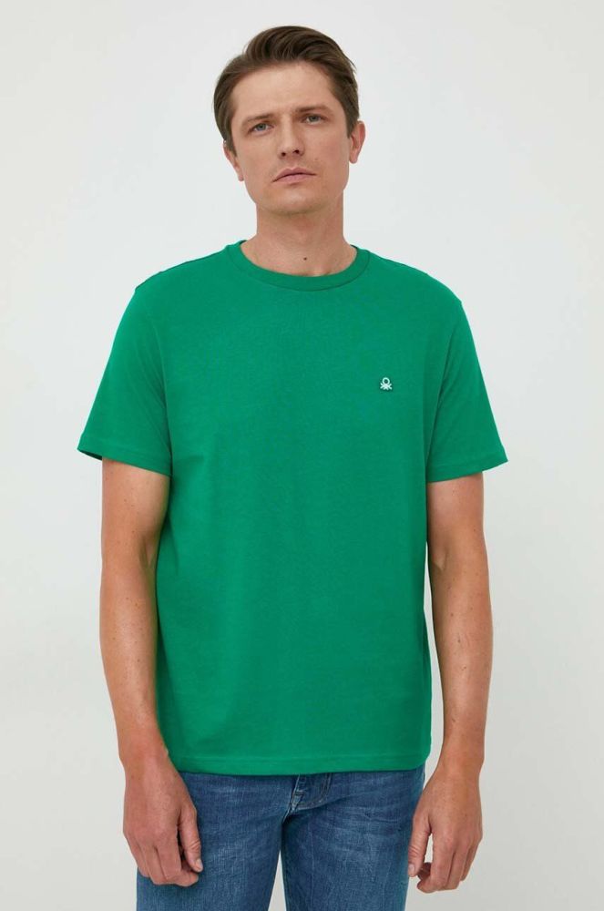 Бавовняна футболка United Colors of Benetton колір зелений однотонний (3373820)