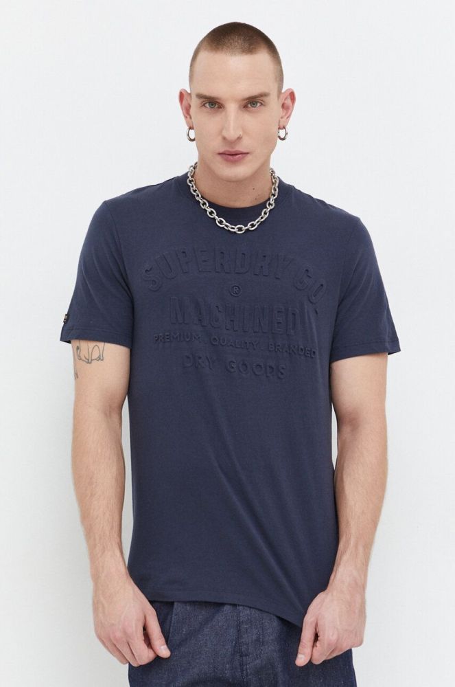 Бавовняна футболка Superdry чоловічий колір синій з принтом (3676877)