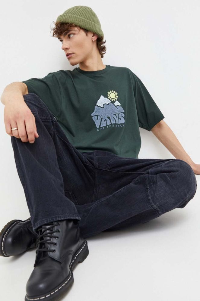 Бавовняна футболка Vans чоловічий колір зелений з принтом (3687198)