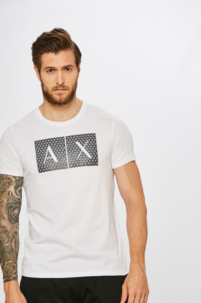 Бавовняна футболка Armani Exchange колір білий з принтом (155356)