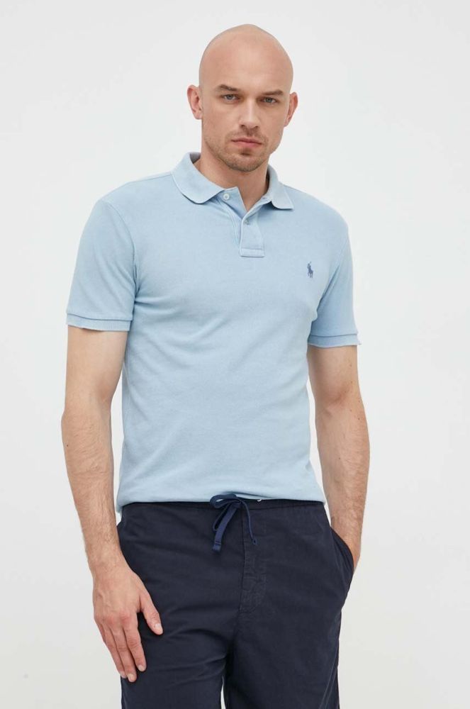Бавовняне поло Polo Ralph Lauren однотонний колір блакитний (3256536)