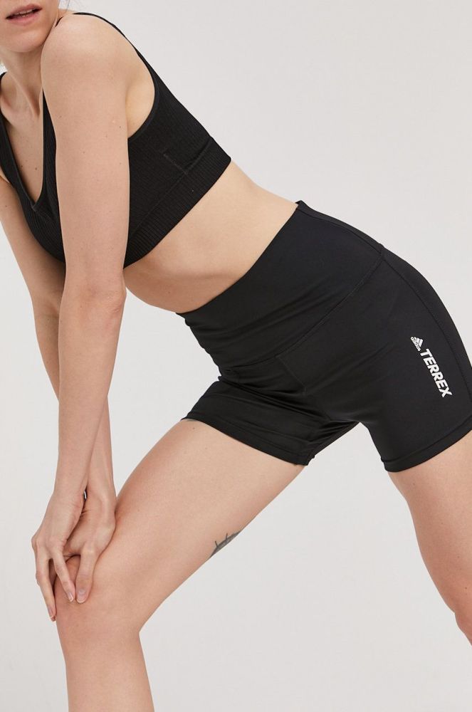 Шорти adidas Performance GQ1369 жіночі колір чорний з принтом висока посадка