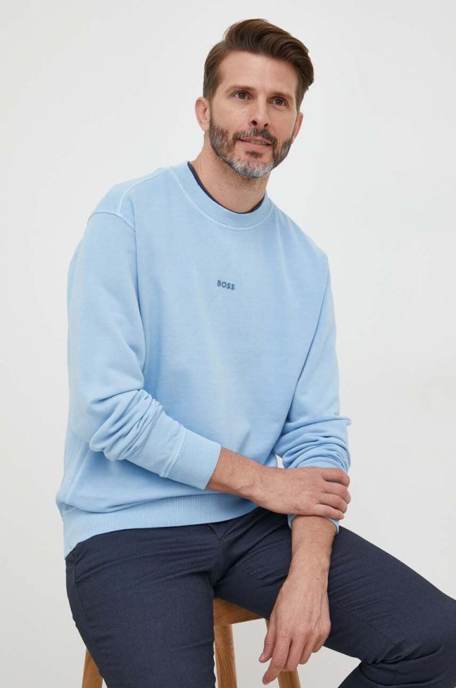 Бавовняна кофта BOSS BOSS CASUAL чоловіча колір бірюзовий однотонна