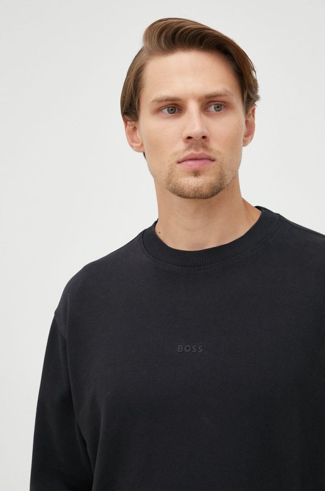 Бавовняна кофта BOSS Boss Casual чоловіча колір чорний однотонна