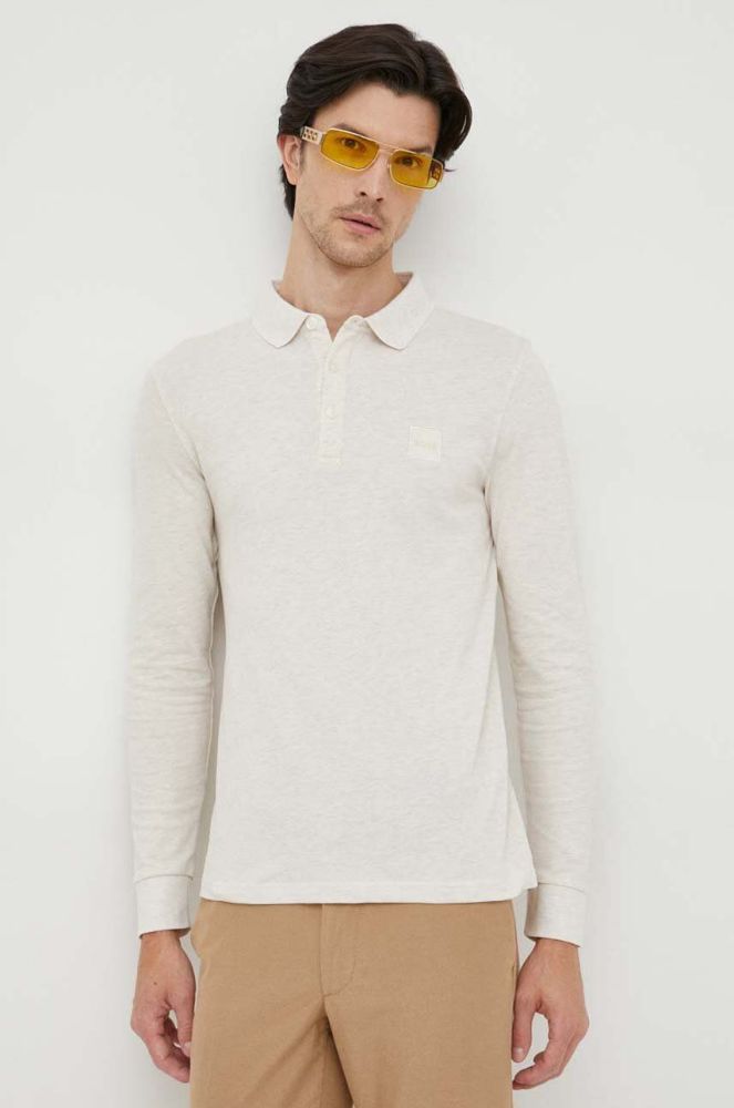 Лонгслів BOSS BOSS CASUAL чоловічий колір бежевий меланж