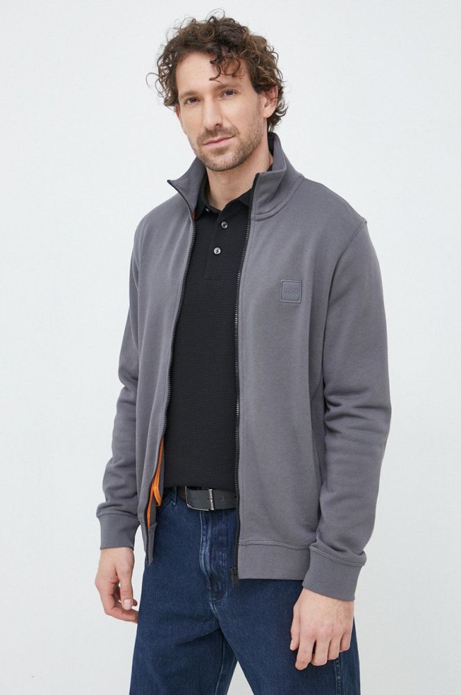 Бавовняна кофта BOSS BOSS CASUAL чоловіча колір сірий однотонна (2895024)