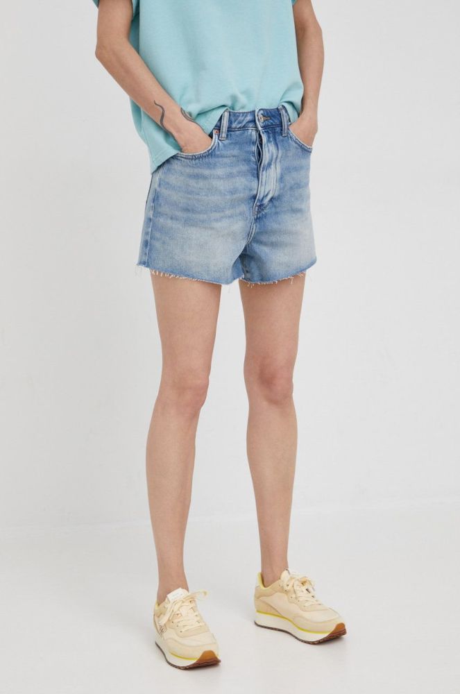 Джинсові шорти Mustang High Rise Shorts жіночі однотонні висока посадка колір блакитний